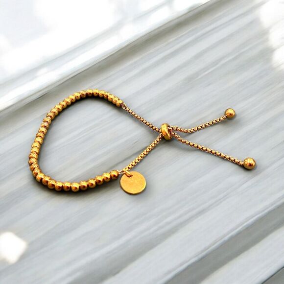 Adjustable 18K Gold-Plated Beaded Bracelet - Hypoallergenic and Stackable - Picture 1 of 3